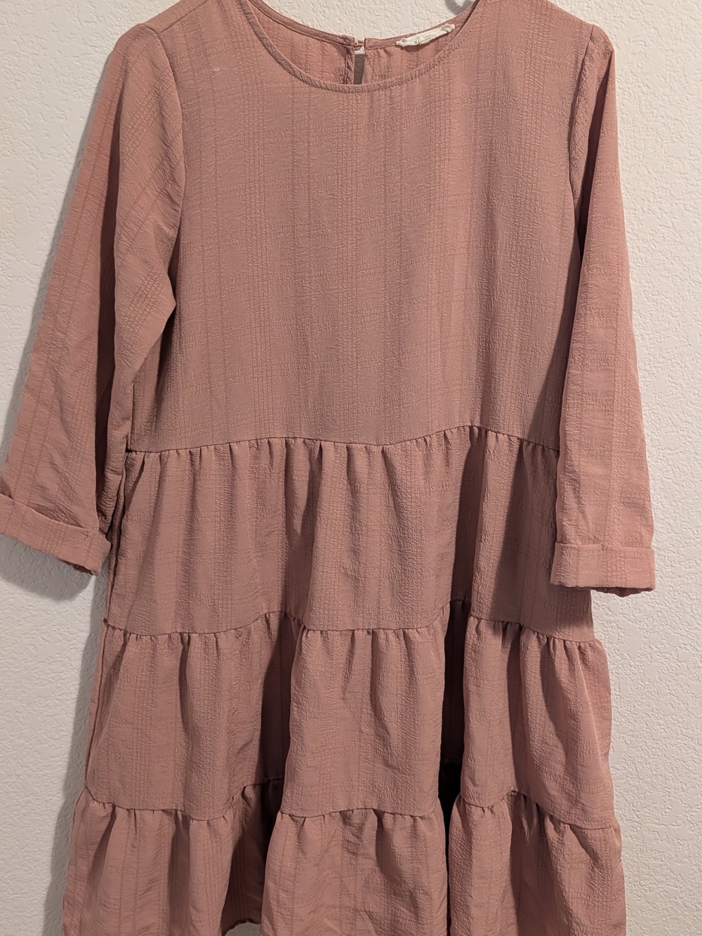 Blu Pepper Dusty Rose Tiered Long-Sleeve Dress